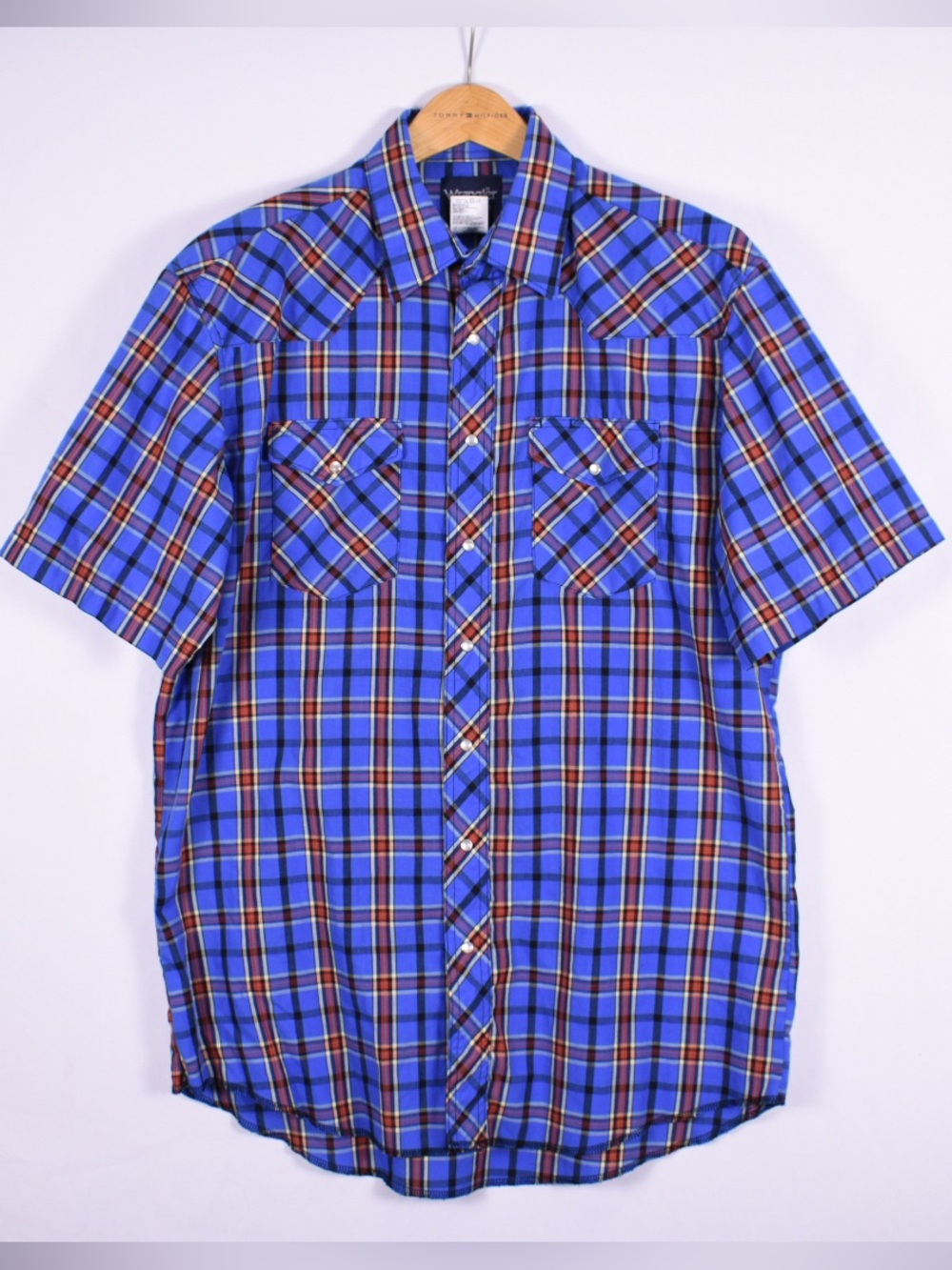 Wrangler Western 16.5 Tall Long Blue Plaid Pearl Snap Cowboy Shirt